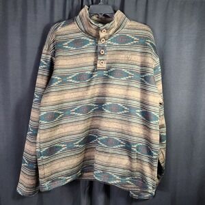 Ariat Wesley Sweater‎ Mens Large Brown Teal Southwestern Fleece 1/4 Button